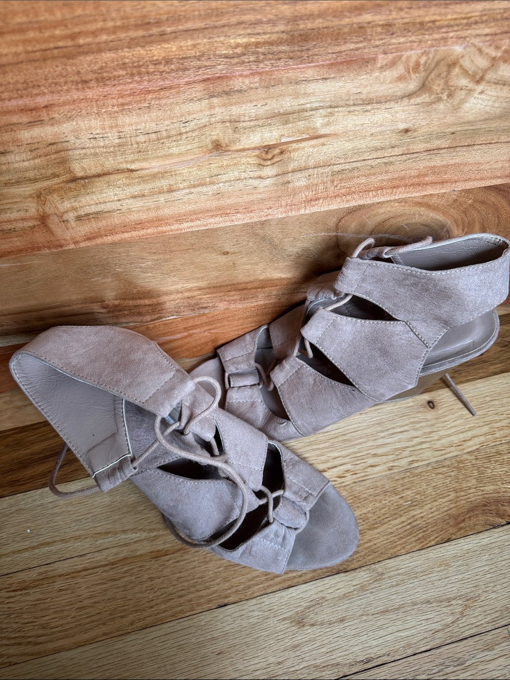 Charlotte Russe Taupe Suede Lace-Up Cutout Sandals